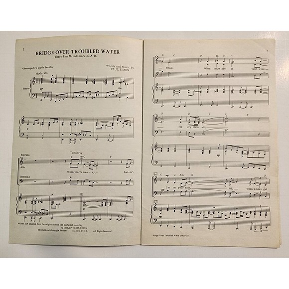 Vintage Sheet Music "Bridge Over Troubled Water" 1970 Paul Simon - 6 Copies - Picture 2 of 2